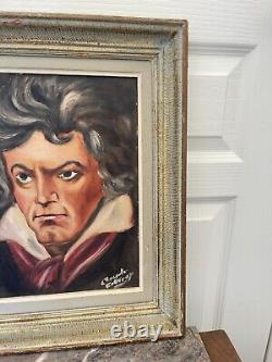 Ancien tableau peinture huile BEETHOVEN Signé Cadre Montparnasse