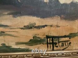Ancien tableau peinture huile paysage fauve marine pinède bord de mer Corse sig