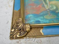 Ancien tableau peinture huile signé MARTIN VIA nature morte bouquet de fleurs