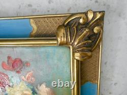 Ancien tableau peinture huile signé MARTIN VIA nature morte bouquet de fleurs