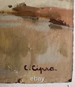 Ancien tableau peinture huile sur bois signé C. Cipra paysage de France c. 1930