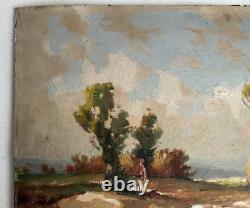 Ancien tableau peinture huile sur bois signé C. Cipra paysage de France c. 1930