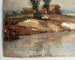 Ancien tableau peinture huile sur bois signé C. Cipra paysage de France c. 1930
