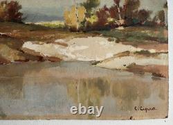 Ancien tableau peinture huile sur bois signé C. Cipra paysage de France c. 1930