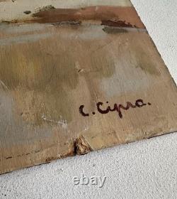Ancien tableau peinture huile sur bois signé C. Cipra paysage de France c. 1930