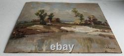 Ancien tableau peinture huile sur bois signé C. Cipra paysage de France c. 1930