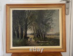 Ancien tableau peinture huile sur toile paysage lacustre HENRY Lucien