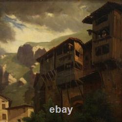 Ancien tableau peinture huile sur toile signé paysage cadre 800 19ème siècle