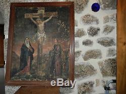 Ancien tableau peinture religieuse La Crucifixion huile sur toile XVIII ou XIXe