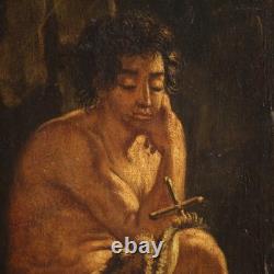 Ancien tableau peinture religieuse huile sur panneau Saint Jean Baptiste 700