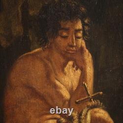 Ancien tableau peinture religieuse huile sur panneau Saint Jean Baptiste 700