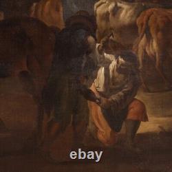 Ancien tableau peinture scène de genre huile sur toile 600 17ème siècle cadre