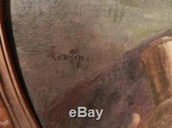 Ancien tableau portrait Bacchus signé Auguste Leveque painting ritratto bacco