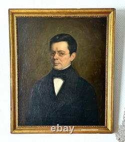 Ancien tableau portrait XIX 19 homme peinture hst cadre bois doré