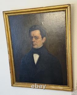 Ancien tableau portrait XIX 19 homme peinture hst cadre bois doré