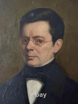 Ancien tableau portrait XIX 19 homme peinture hst cadre bois doré