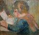 Ancien tableau portrait d'enfant signé sv Auguste Renoir Impressionnisme déb XXe