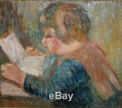 Ancien tableau portrait d'enfant signé sv Auguste Renoir Impressionnisme déb XXe
