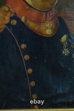 Ancien tableau portrait de militaire Restauration 1816 costume décoration 19e