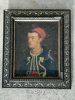 Ancien tableau portrait soldat zouave 1882 huile toile P. LECUIT (Paul)