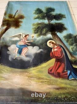 Ancien tableau religieux XVIII XIX Jésus Christ saint ange vierge Marie peinture