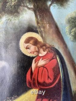 Ancien tableau religieux XVIII XIX Jésus Christ saint ange vierge Marie peinture