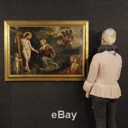 Ancien tableau religieux peinture huile sur panneau art sacré Christ Madonna 700