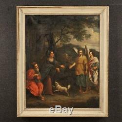 Ancien tableau religieux peinture huile sur toile avec cadre art sacré 700