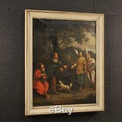 Ancien tableau religieux peinture huile sur toile avec cadre art sacré 700