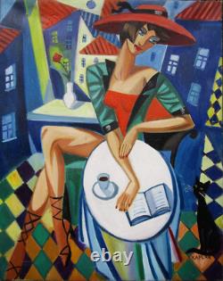 Ancien tableau signé Isaac Kaplan, huile sur toile vendue sans cadre jeune femme