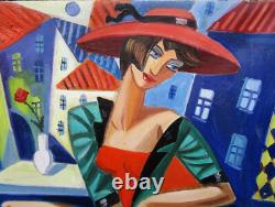 Ancien tableau signé Isaac Kaplan, huile sur toile vendue sans cadre jeune femme