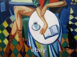 Ancien tableau signé Isaac Kaplan, huile sur toile vendue sans cadre jeune femme