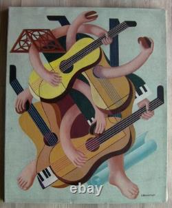 Ancien tableau signé huile sur toile école du 20ème surréalisme