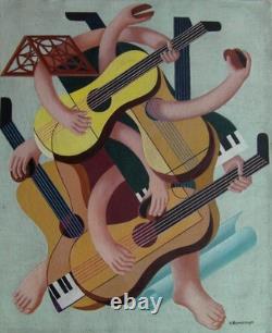 Ancien tableau signé huile sur toile école du 20ème surréalisme