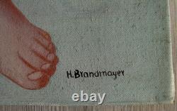 Ancien tableau signé huile sur toile école du 20ème surréalisme