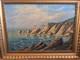 Ancien tableau signé huile toile XIXe marine mer peinture ancienne cadre doré