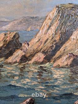 Ancien tableau signé huile toile XIXe marine mer peinture ancienne cadre doré