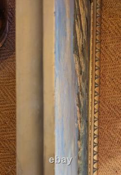 Ancien tableau signé huile toile XIXe marine mer peinture ancienne cadre doré