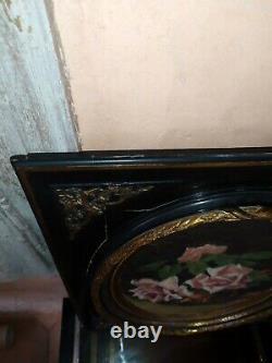 Ancien tableau signé nature morte roses cadre Napoleon III Huile sur toile Ecole