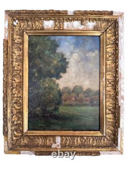 Ancien tableau signé paysage post impressionniste ciel forêt panneau ART DECO