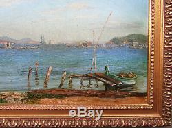 Ancien très beau tableau marine La rade de Toulon bateaux militaires, non signé
