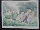 Ancienne AQUARELLE originale Enfants dans un parc Tableau, peinture, huile