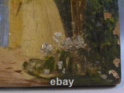 Ancienne Peinture Miniature Sur Bois Tableau Huile Paint