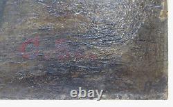 Ancienne Peinture à Huile Marine Avec Pêcheurs Et Bateaux Vue Mer tableau VS11