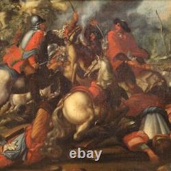 Ancienne bataille peinture huile sur toile tableau chevaliers 17ème siècle 600