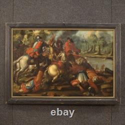 Ancienne bataille peinture huile sur toile tableau chevaliers 17ème siècle 600