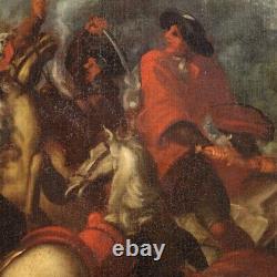 Ancienne bataille peinture huile sur toile tableau chevaliers 17ème siècle 600