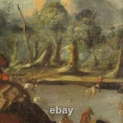Ancienne bataille peinture huile sur toile tableau chevaliers 17ème siècle 600