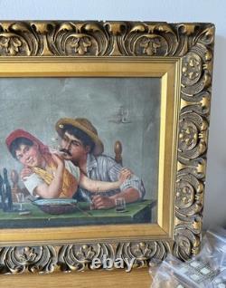 Ancienne peinture italienne huile sur toile couples non signee Tableaux Ancien