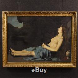 Ancienne peinture religieuse tableau Marie Madeleine huile sur toile signé 800
